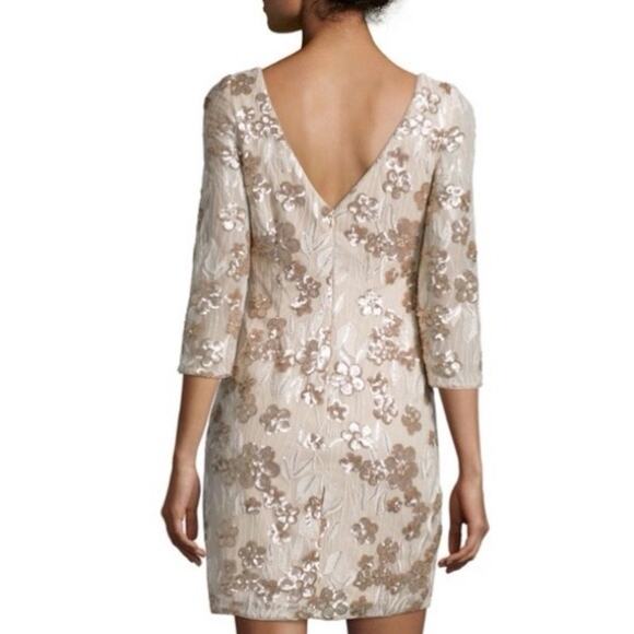 AIDAN AIDAN MATTOX Floral-Embroidered Sequin Dress Cocktail Champagne Size 4 - Picture 2 of 14